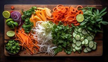 Fresh vegetarian salad with healthy organic ingredients on rustic wood table generated by AI photo