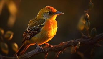 Colorful bee eater perched on branch, enjoying tranquil forest surroundings generated by AI photo