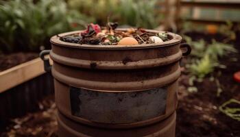 Grilled meat and vegetables on a barbecue in the outdoors generated by AI photo