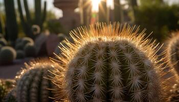 Sharp thorns adorn succulent plant in arid tropical climate generated by AI photo