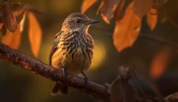 Yellow starling perching on twig, beauty in nature tranquility generated by AI photo