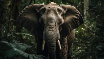 africano elefante caminando en el mojado sabana, en pie alto generado por ai foto