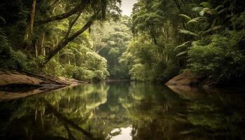 tranquilo escena de un bosque estanque reflejando otoño natural belleza generado por ai foto