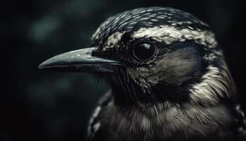pájaro de presa posado, cerca arriba retrato, negro y blanco imagen generado por ai foto