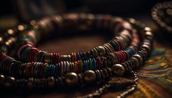 Multi colored bead necklace, a personal accessory with indigenous culture pattern generated by AI photo