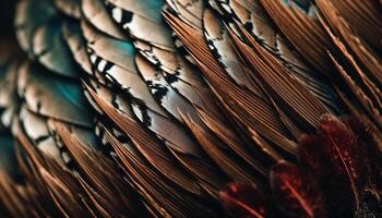 Vibrant peacock tail showcases beauty in nature animal markings generated by AI photo