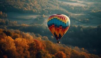 Levitating hot air balloon soars high in multi colored sky generated by AI photo