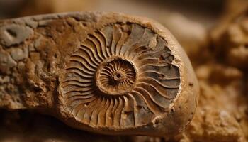 Ancient nautilus shell, a souvenir from the stone age discovery generated by AI photo