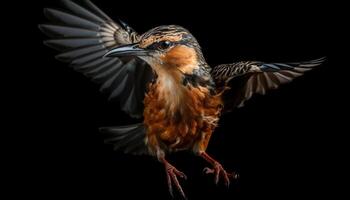volador pájaro con untado alas encaramado en rama, majestuoso retrato generado por ai foto