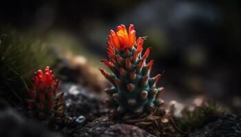 Sharp thorn protects multi colored flower head in uncultivated forest generated by AI photo