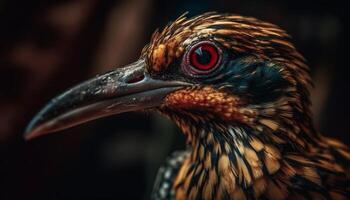 Multi colored rooster close up portrait showcases its beautiful feather patterns generated by AI photo