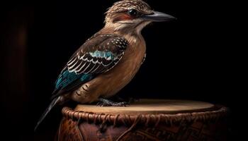 Kookaburra encaramado en rama, mirando a cámara generado por ai foto