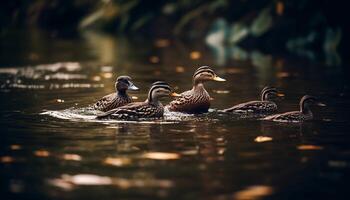 pato real patos nadar en tranquilo estanque, reflejando belleza en naturaleza generado por ai foto