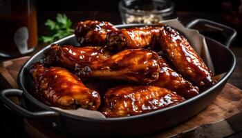 Grilled chicken wings, spicy and fresh, perfect pub appetizer generated by AI photo