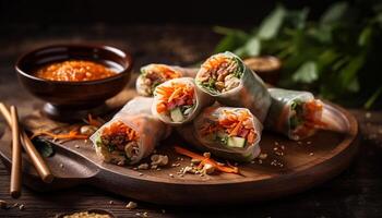 Freshness rolled up in a rustic spring roll with cilantro generated by AI photo