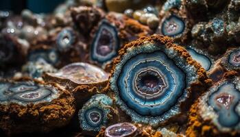 hermosa piedra preciosa colección vitrinas naturaleza maravilloso variación en cristal patrones generado por ai foto