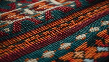 Woven multi colored wool rug, a vibrant tapestry of indigenous cultures generated by AI photo