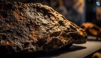 áspero antiguo Roca recopilación, pesado con precioso joya fósiles generado por ai foto