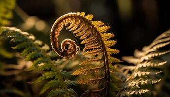 orgánico espiral fronda crecimiento, un natural belleza en verde colores generado por ai foto