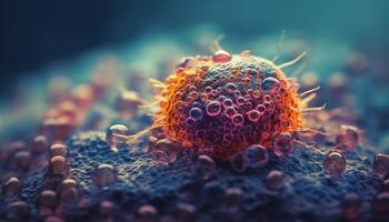 microscópico células magnificado, revelador enfermedad y enfermedad en sangre generado por ai foto