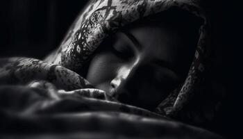 Young adult woman in religious veil, beauty in black and white generated by AI photo