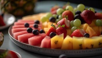 Healthy fruit salad with a variety of juicy, ripe berries generated by AI photo