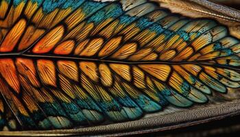 Vibrant butterfly wing showcases abstract animal markings in extreme close up generated by AI photo