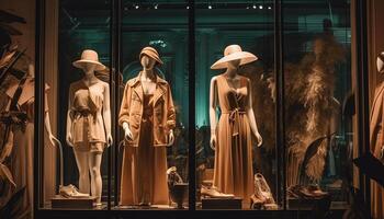 elegante ropa colección desplegado en moderno boutique ventana compras generado por ai foto
