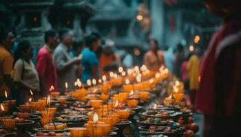 Burning candles illuminate religious ceremony, cultures unite in spirituality generated by AI photo