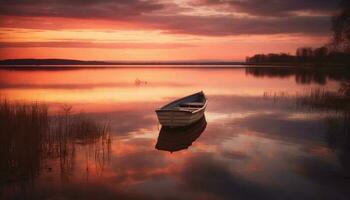 Tranquil sunrise over serene pond, nature beauty in multi colored sky generated by AI photo