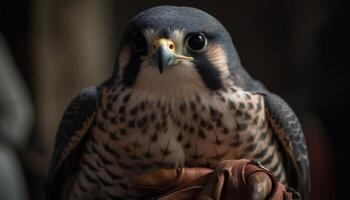 Majestic bird of prey perching on branch, staring with sharp eye generated by AI photo