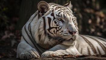 Majestic Bengal tiger cub staring with alertness in selective focus generated by AI photo