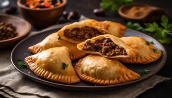 Homemade meat pie baked with fresh vegetables and savory spices generated by AI photo