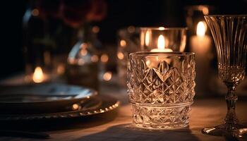 Candle flame illuminates wineglass, luxury and elegance in celebration generated by AI photo