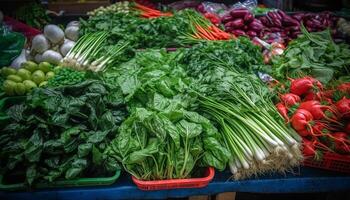 Fresh organic vegetables for healthy eating, sold at farmers market generated by AI photo