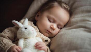 Sleeping baby boy, wrapped in soft blanket, surrounded by love generated by AI photo