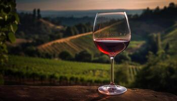 Sunset celebration Drinking cabernet sauvignon in vineyard rural scene generated by AI photo