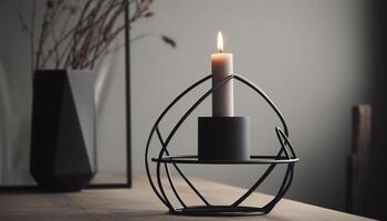 Elegant candle decoration illuminates modern living room with natural beauty generated by AI photo