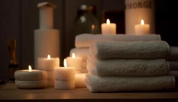 Luxury spa treatment with candlelight, aromatherapy, and massaging towel generated by AI photo