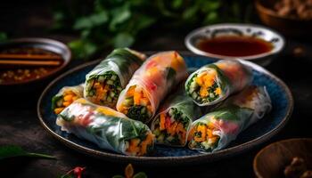 Fresh spring rolls with pork and shrimp, a Vietnamese appetizer generated by AI photo