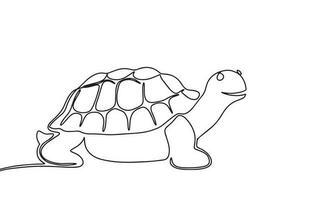 Turtle one line continuous. Line art, outline isolated on white background. Vector illustration.