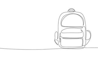 Backpack isolated on white background. One line continuous school backpack. Line art outline vector illustration.