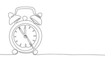 Alarm o'clock one line continuous. Line art, outline isolated on white background. Vector illustration.