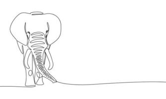 Elephant one line continuous. Line art, outline isolated on white background. Vector illustration.