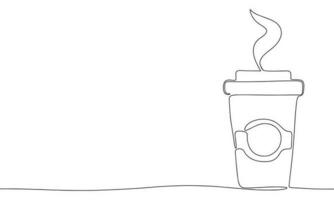 Cup of coffee take away one line continuous. Line art, outline isolated on white background. Vector illustration.