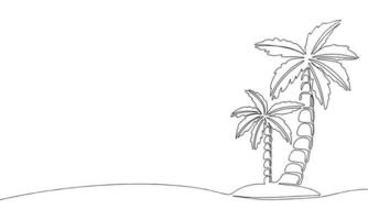 Palm tree one line continuous. Line art, outline isolated on white background. Vector illustration.