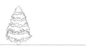 Spruce isolated on white background. One line continuous fir tree. Line art outline vector illustration.