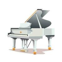 Classic white grand piano with open lid. Musical instrument. Vector illustration for design.