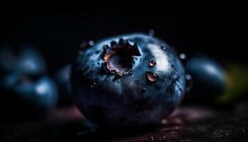 Healthy eating with fresh organic blueberries on a dark background generated by AI photo