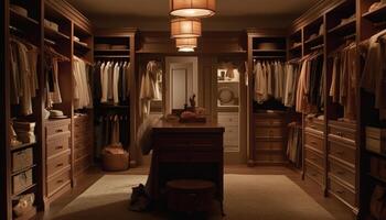 Modern elegance in a neat domestic room with luxurious clothing collection generated by AI photo